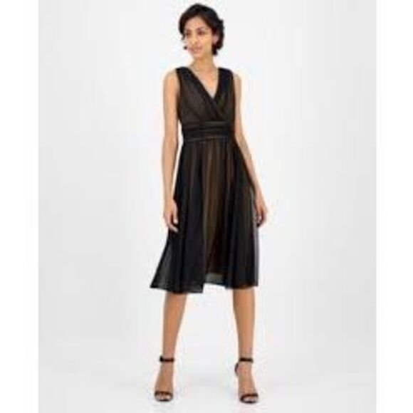 Connected Apparel Size 14 Sheer Chiffon Overlay Midi Dress Black Witchy Whimsy - Picture 1 of 16